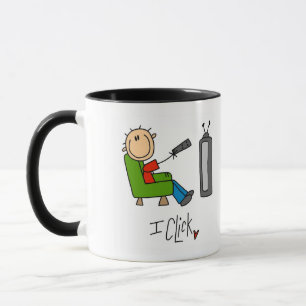 Caneca Eu clico em Camisetas e Presentes de Viciado em TV
