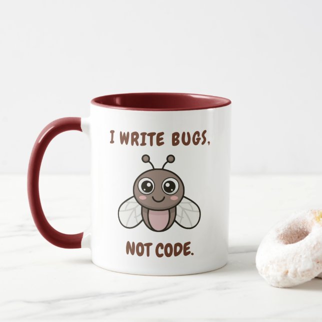Caneca Eu escrevo bugs, não código (Com Donut)