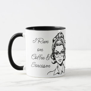 Caneca Eu Funciono com Café & Sarcasmo Citação Divertid