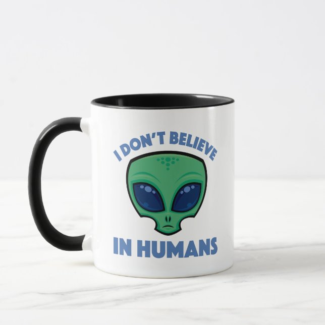 Caneca Eu Não Acredito Em Humano Cartoon Alien (Esquerda)