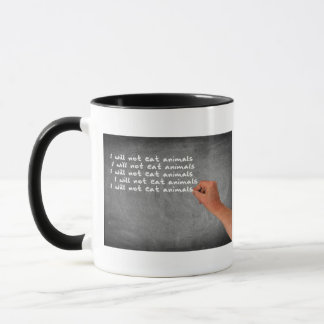 Caneca Eu Não Comerei Animais Escrito no Quadro Negro