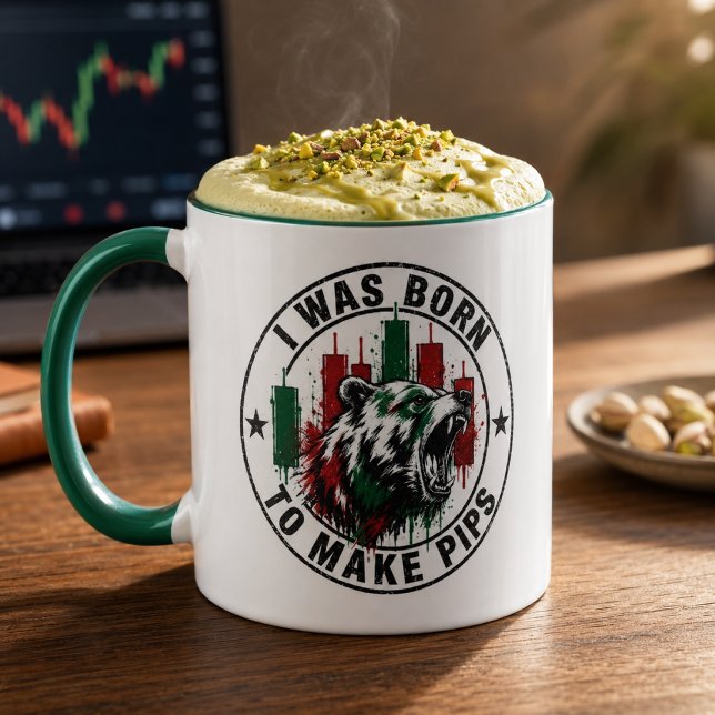 Caneca Eu Nasci para Fazer Pips Design de Trader de Urso (Criador carregado)