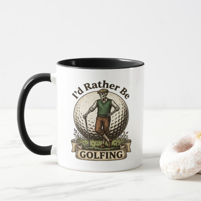 Caneca Eu Preferiria Estar Jogando Golfe  (Com Donut)