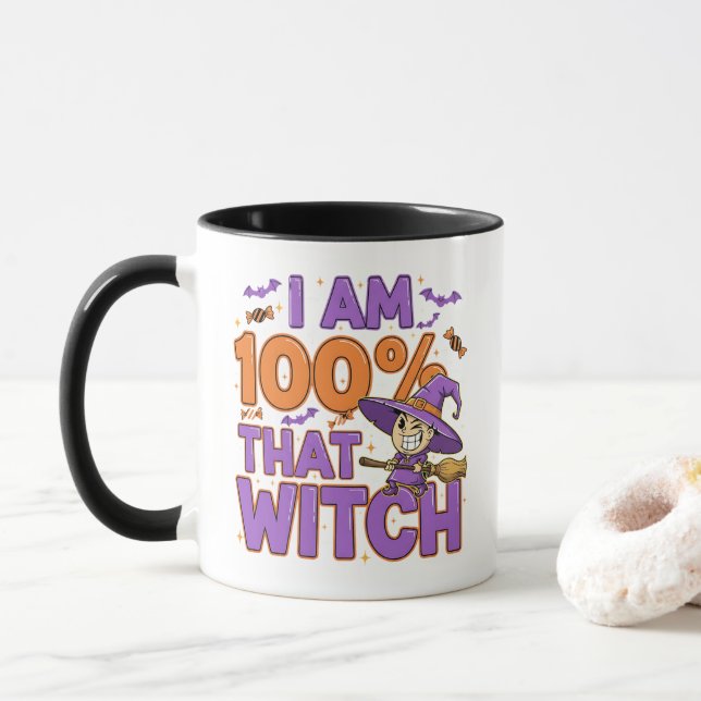 Caneca Eu Sou 100% Aquela Bruxa Diversão De Halloween (Com Donut)