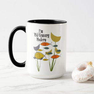 Caneca Eu sou Mid Century Modern Retro Peixes Nadando Pla