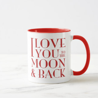 Caneca Eu te amo ao vermelho da lua e da parte traseira