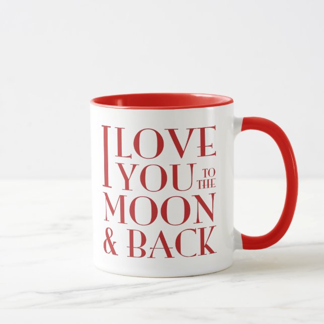 Caneca Eu te amo ao vermelho da lua e da parte traseira (Direita)