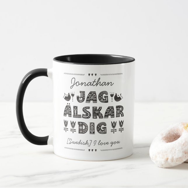 Caneca Eu te amo em sueco - Jag älskar dig (Com Donut)