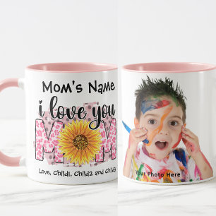 Caneca Eu Te Amo Mãe Foto Colorida, Rosa Personalizável
