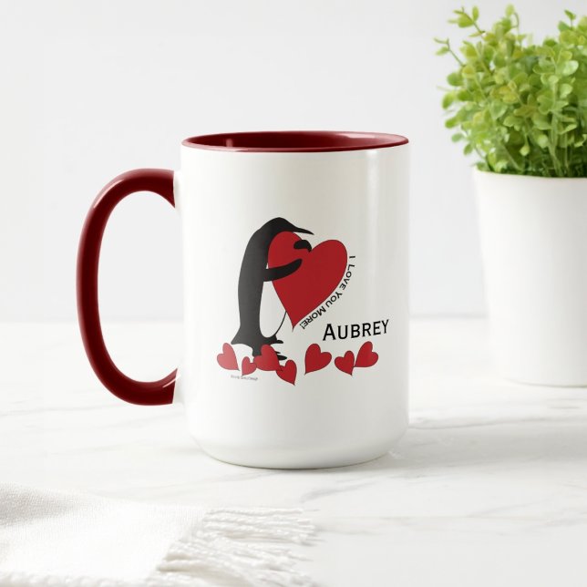 Caneca Eu Te Amo Mais! Pinguim e Café Coração Vermelho (Criador carregado)