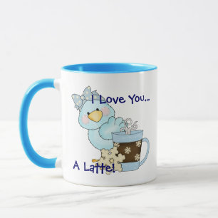 Caneca EU TE AMO UM Pássaro Azul LATTE Coffee Mug