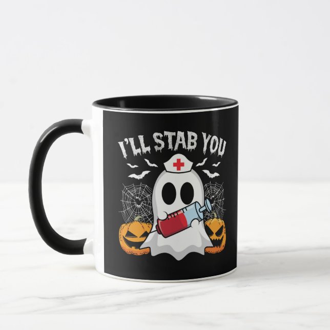 Caneca Eu vou te apunhalar bruxa fantasma tomando Hallowe (Esquerda)