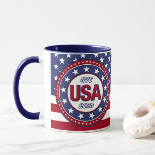 Caneca EUA 1776 - 2026 Com Bandeira dos EUA