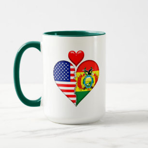 Caneca EUA Bolívia Corações bandeiras Patrimônios Hispâni