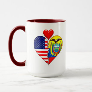 Caneca EUA Equador Coração bandeiras Espanhol Herança His