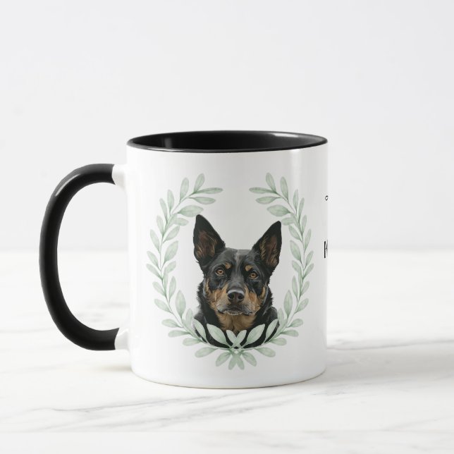 Caneca Eucalyptus Wreath Australian Kelpie Dog Monogram (Esquerda)