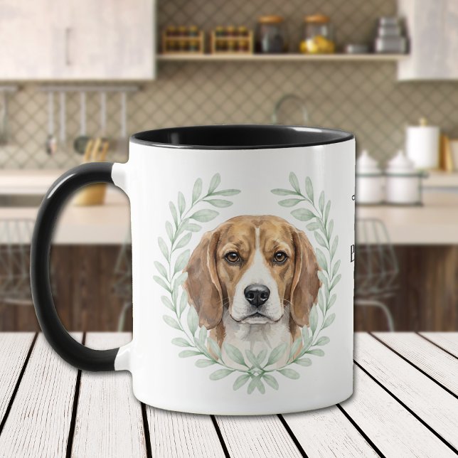Caneca Eucalyptus Wreath Beagle Hound Dog Monogram (Criador carregado)