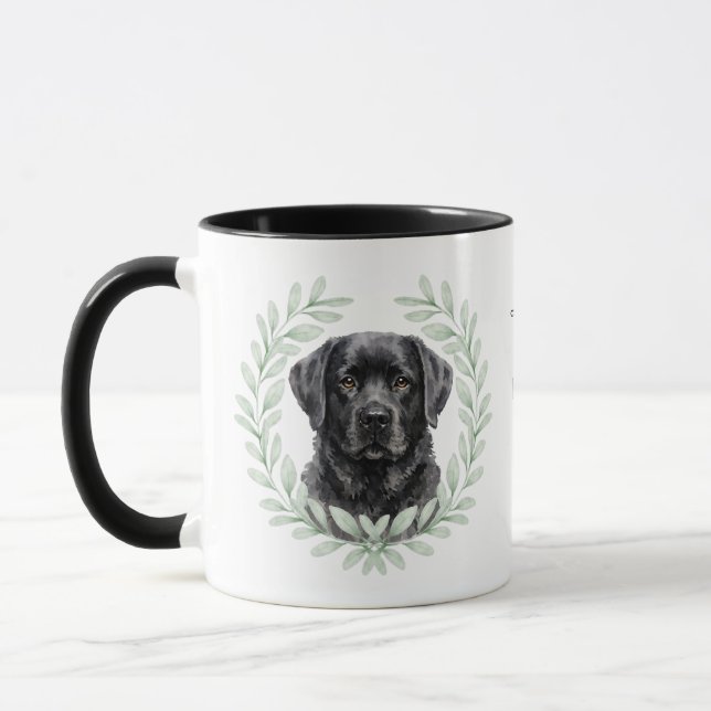 Caneca Eucalyptus Wreath Black Labrador Dog Monogram (Esquerda)