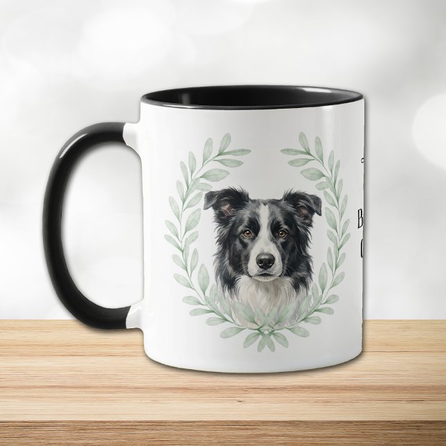 Caneca Eucalyptus Wreath Border Collie Monogram (Criador carregado)