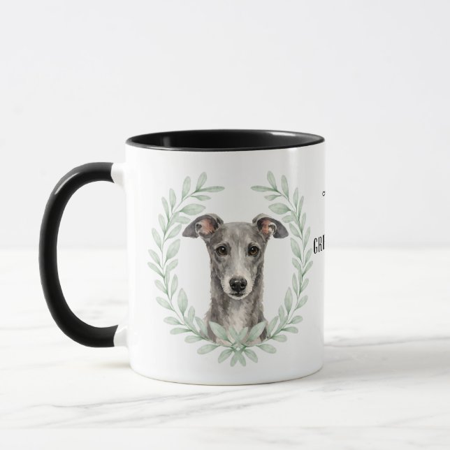 Caneca Eucalyptus Wreath Greyhound Dog Monogram (Esquerda)