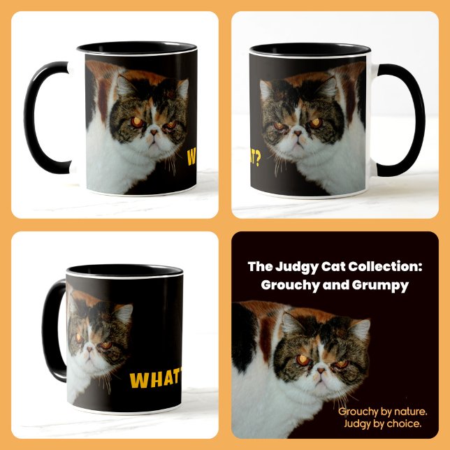 Caneca Exótico de pelo curto rabugento “O QUÊ?” Gato julg (Criador carregado)