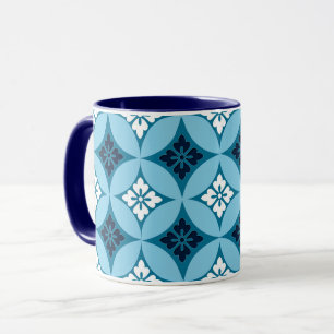 Caneca Expedição com Motif Flor, Azul e Branco