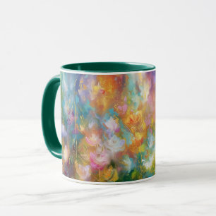 Caneca Explosão floral cósmica abstrata em cores pastéis
