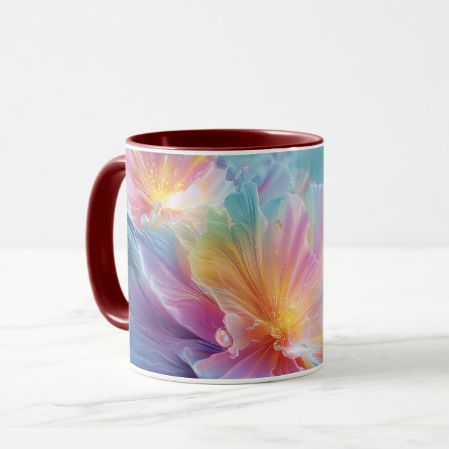 Caneca Explosão floral cósmica abstrata em pastel (Frente Esquerda)