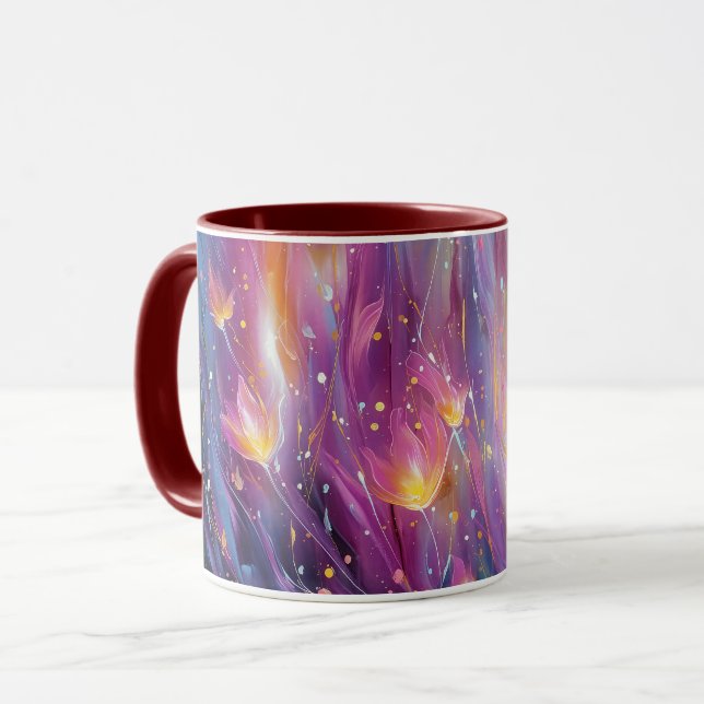 Caneca Explosão floral luminosa abstrata (Frente Esquerda)