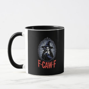 Caneca F-Caw-F Corvo Engraçado Lua Gótica Pássaro Hallowe