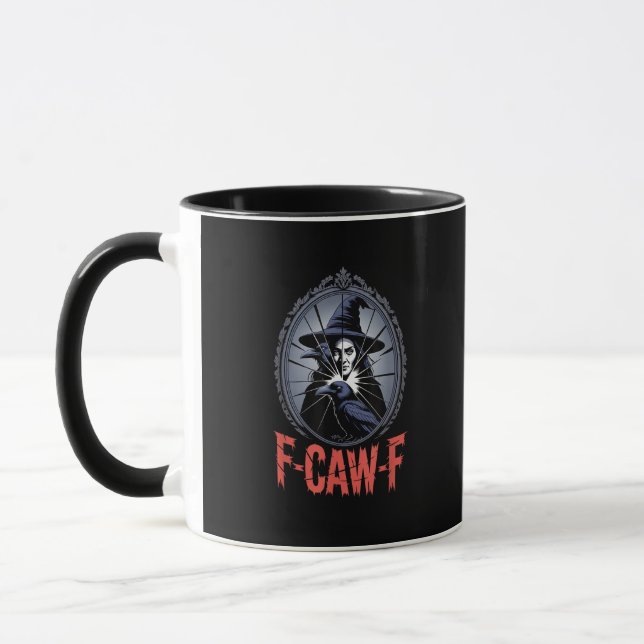 Caneca F-Caw-F Corvo Engraçado Lua Gótica Pássaro Hallowe (Esquerda)