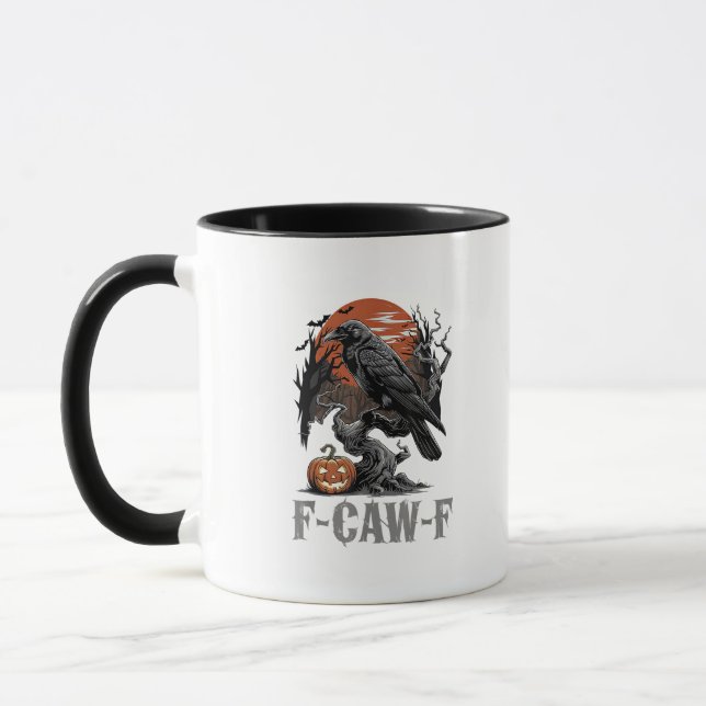 Caneca F-Caw-F Corvo Gótico Engraçado Pássaro Corvo Hallo (Esquerda)