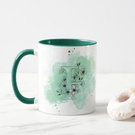 Caneca F Monograma com Cor de Água Inicial Botânica Verde