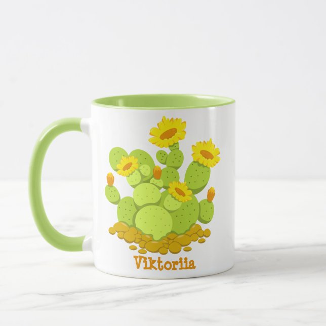 Caneca Fábrica Louca Lady Cute Cactus Blooming Nome perso (Esquerda)
