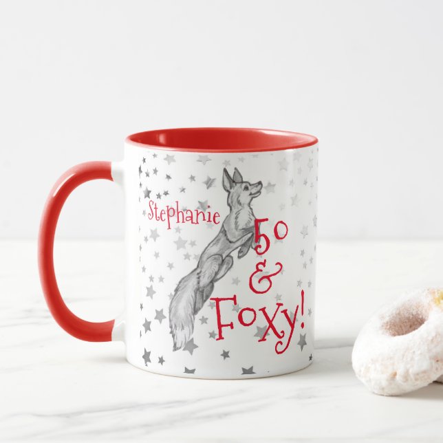Caneca Fabuloso Foxy 50º Aniversário Raposa Vermelha Negr (Com Donut)