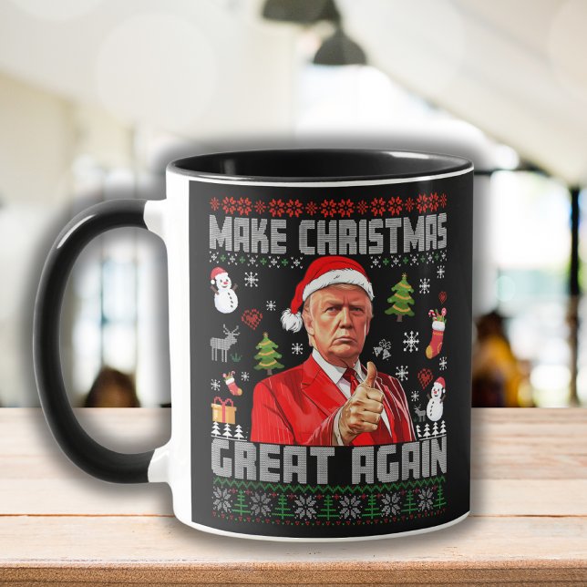 Caneca FAÇA EXCELENTE DE NATAL NOVAMENTE | Trump Black (Criador carregado)