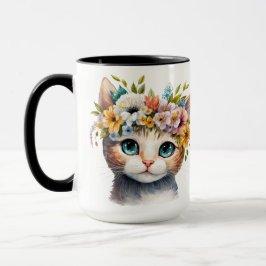 Caneca FACE DE GATO DE LARANJA DE ÁGUA bonito COM FLORES