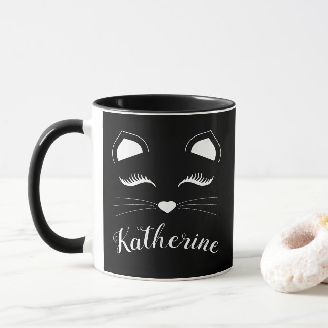 Caneca Face de Gato Preto e Branco (Com Donut)