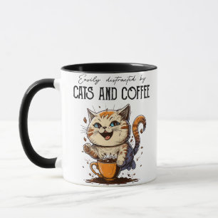 Caneca Facilmente Distraído Por Gatos E Café Amantes De G