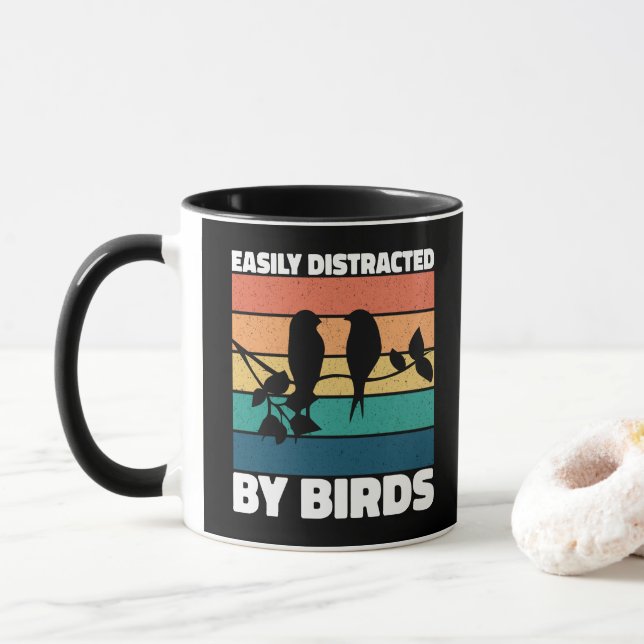 Caneca Facilmente Distraído Por Pássaros Dono De Pássaro  (Com Donut)