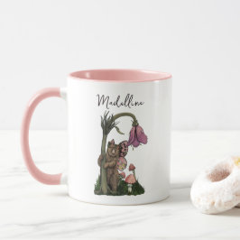 Caneca Fada Cinzenta Cinzenta Rosa Bonita com Urso Encant