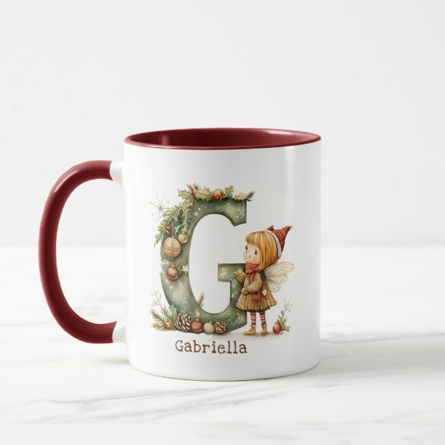 Caneca Fada de Natal Fácil Personalizada Inicial (Esquerda)