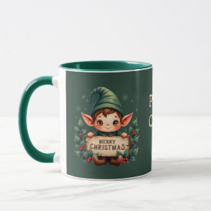 Caneca Fada de Natal Fofo Segurando Placa Alegre Verde