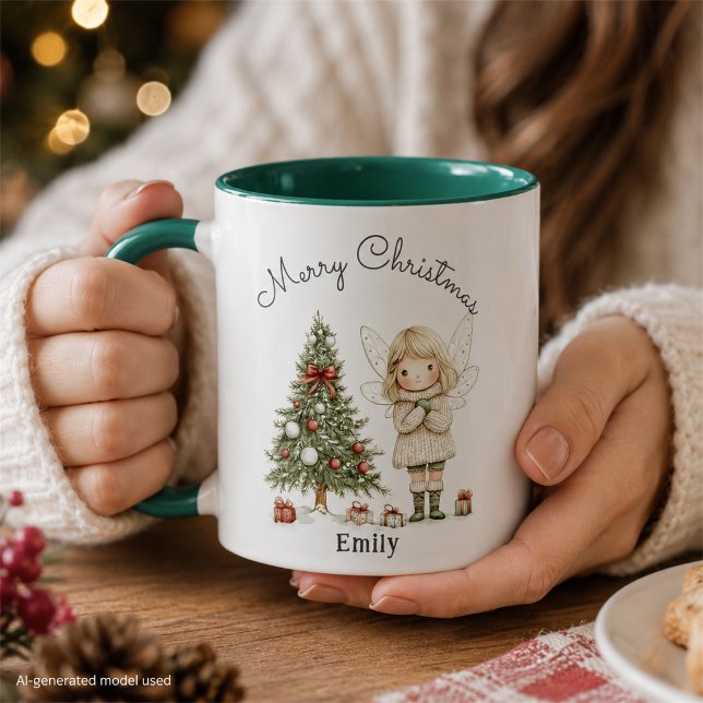 Caneca Fada e Árvore de Natal Personalizados Presente (Criador carregado)