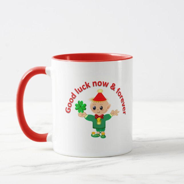 Caneca Fada verde fofo segurando um trevo (Esquerda)