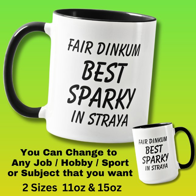 Caneca Fair Dinkum BEST SPARKY (eletricista) em Straya (Criador carregado)