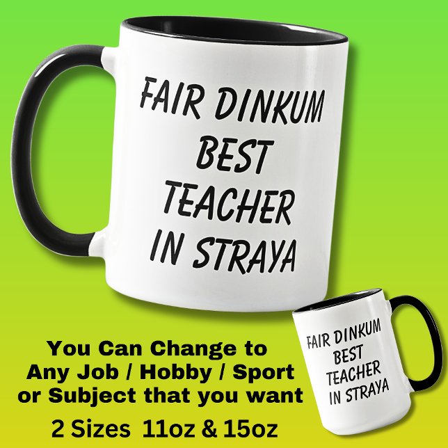 Caneca Fair Dinkum BEST TEACHER em Straya (Criador carregado)