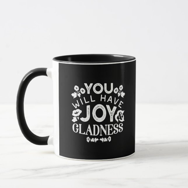 Caneca Faith and Happiness – Joy and Gladness Quotes (Esquerda)
