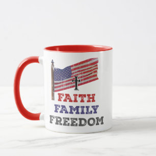 Caneca Faith Family Freedom Cross with Flag