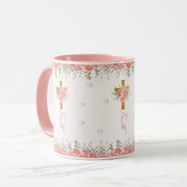 Caneca Faith Gift Floral Cross (Frente Esquerda)